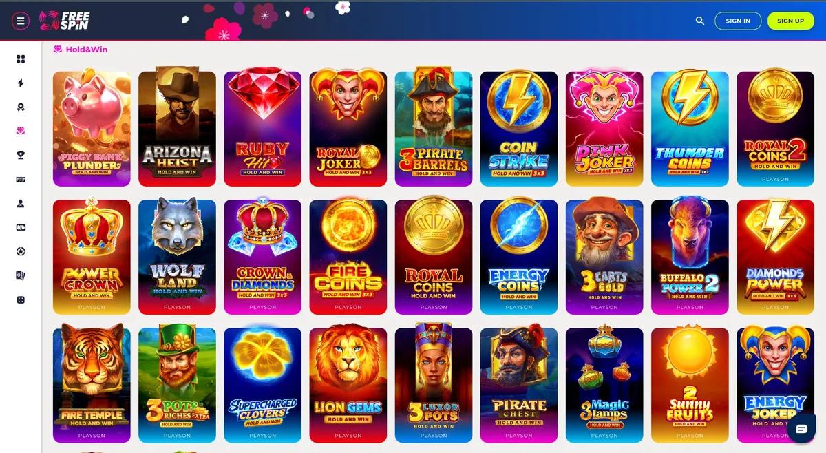 Free Spin Casino Hold and Win slots from Playson available to Texas players