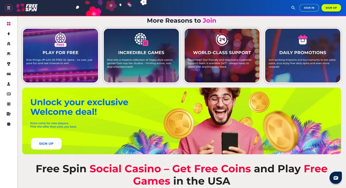 Free Spin Casino Texas platform features — free sweepstakes casino for Texas players