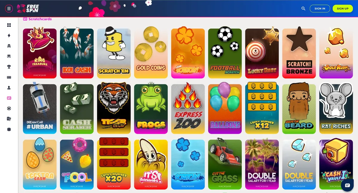 Free Spin Casino scratchcard titles from Hacksaw Gaming available to Texas players